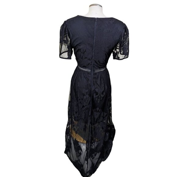 Y2K Symphony Maxi Dress M Black Mesh Floral Lace Whimsigoth Unconventional Lace - Picture 7 of 9